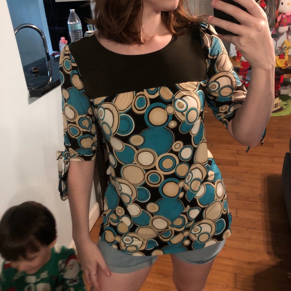 Y2k my Michelle blue and brown abstract print top